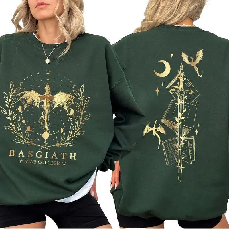 Basgiath War College 2-Sided Sweatshirt, Fourth Wing Shirt, Book Lover Fashion, Dragon Rider Shirt Casual Tops Comfort...