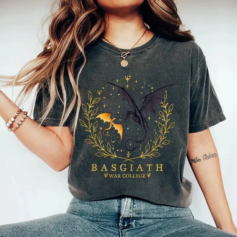 Basgiath War College Shirt, Distressed Fourth wing merch, Iron flame merch, Tairn and Violet Sorrengail, bookish shirt,...