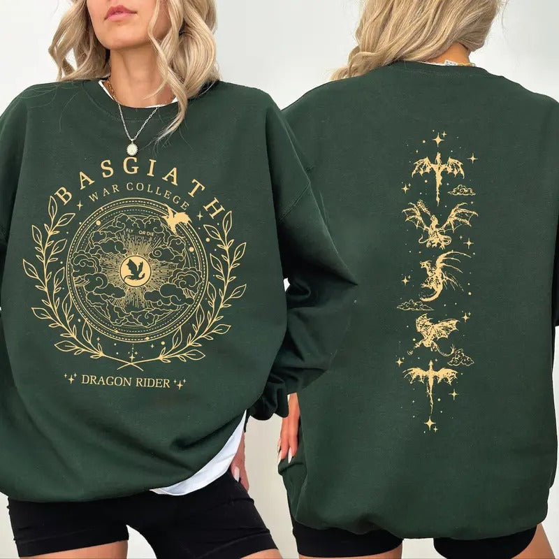 Basgiath War College Sweatshirt, Basgiath 2 Sided Hoodie, Fourth Wing Sweatshirt, Book Lover Sweater, Bookish Dragon...
