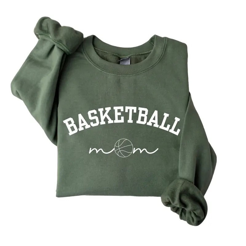 Basketball Mom Crewneck Cotton Sweatshirt, Mom Basketball Shirt, Game Day Sweatshirt Spring Casual Comfort Hoodie
