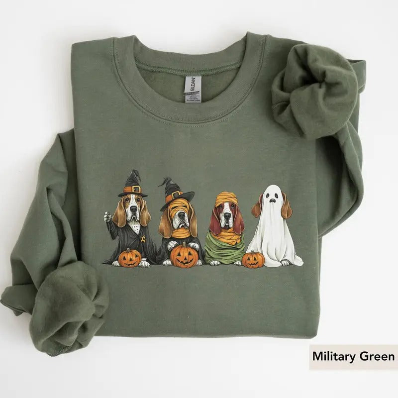 Basset Hound Halloween SWeatshirt, Dog lover Shirt Hoodie | InkThreadWorks.com