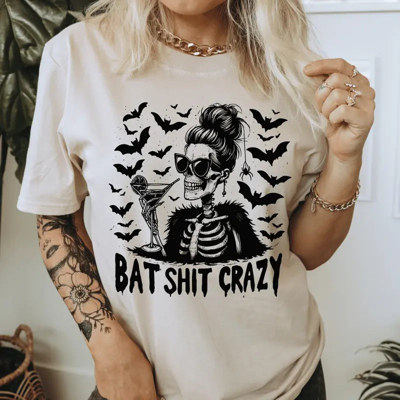 Bat Shit Crazy Halloween Shirt. Casual Everyday Softstyle Halloween Unisex T-Shirt. Hoodie, Sweatshirt | InkThreadWorks.com