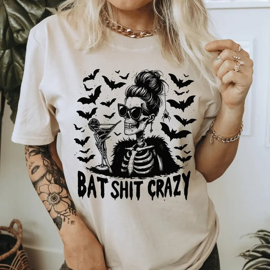 Bat Shit Crazy Halloween Shirt. Casual Everyday Softstyle Halloween Unisex T-Shirt. Hoodie, Sweatshirt | InkThreadWorks.com