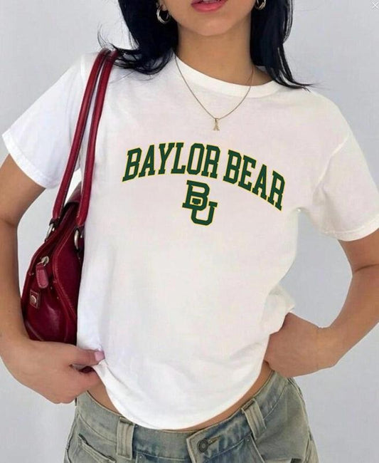 Baylor Bear Vintage Sport Teams NCAA Collection Unisex Crewneck Black Baby Tee, Graphic Team Collection Baby Tee, Gift For NCAA Fans