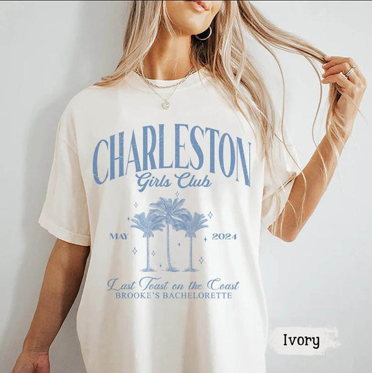 Beach Bachelorette Party Shirts, Luxury Bachelorette Merch, Charleston Girls Club Shirt, Last Toast On The Coast Shirts,...