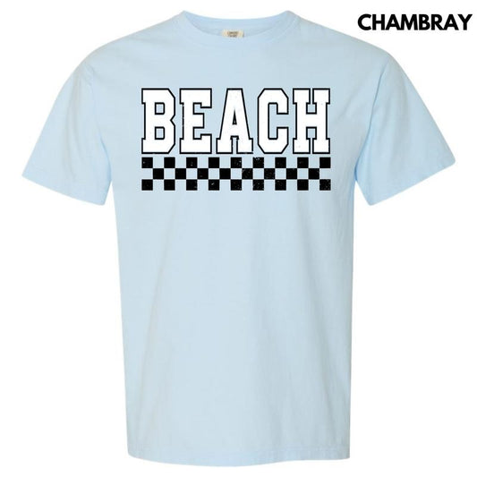 Beach Varsity Checkered Comfort Colors T-Shirt 'NLB' Hoodie, Sweatshirt | InkThreadWorks.com