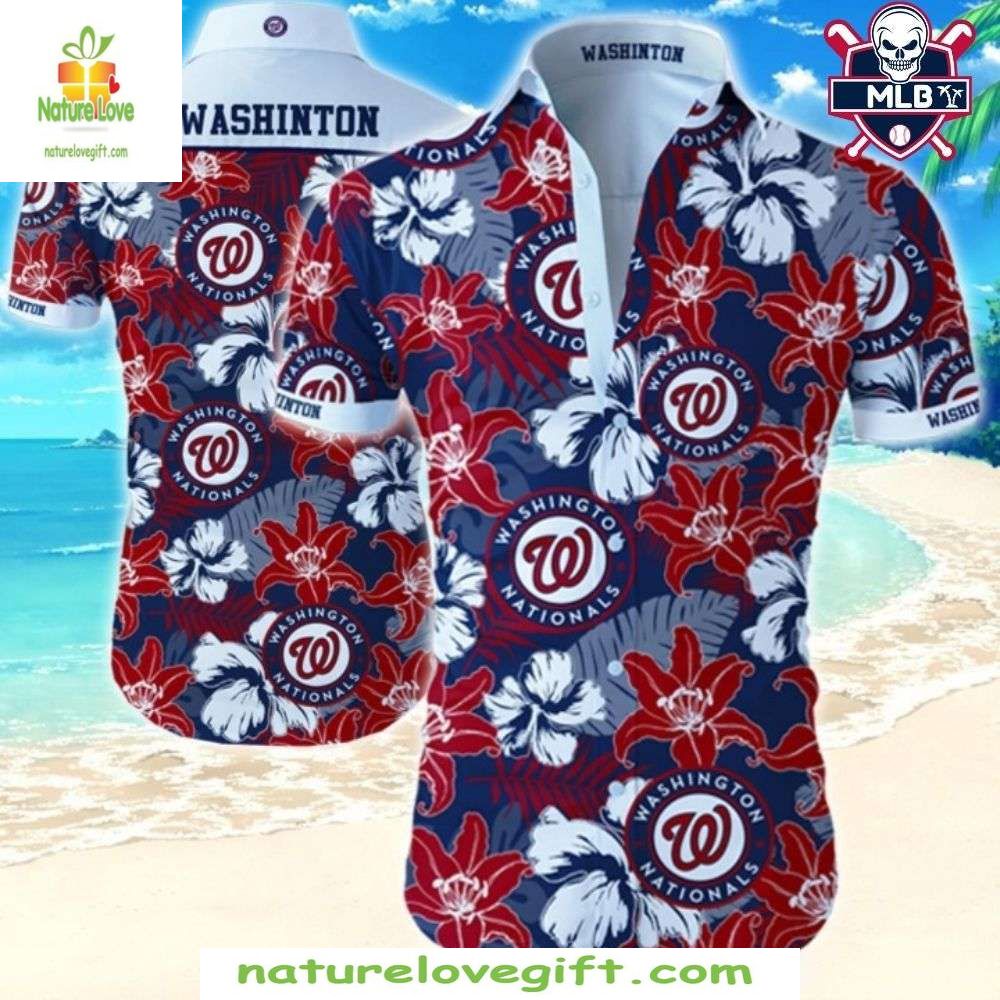 Washington Nationals Hawaiian Shirt Red White Beach Florals MLB Baseball Apparel