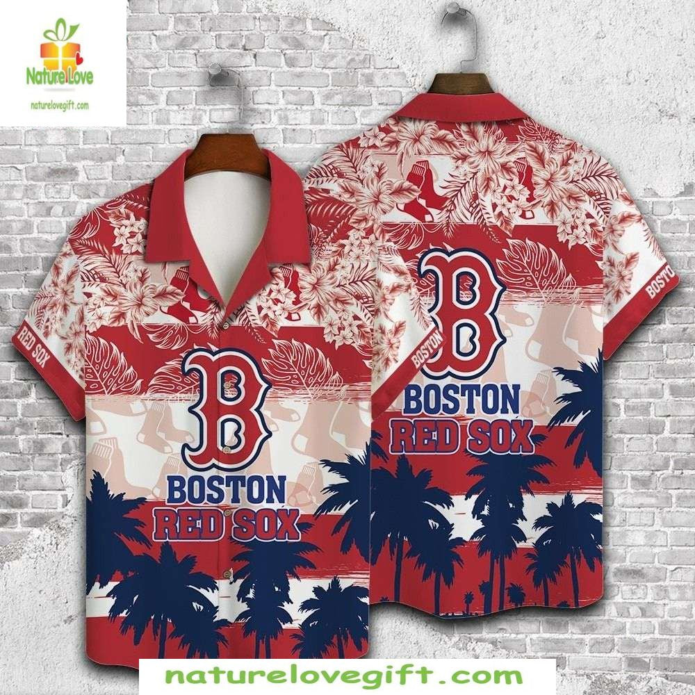 Boston Red Sox Hawaiian Shirt Red White Beachy Tropical Baseball Apparel