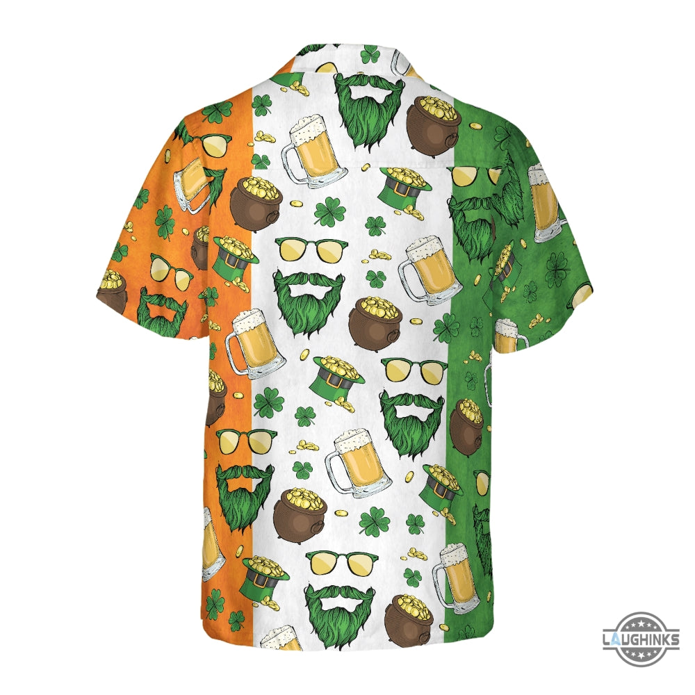 Beard Saint Patricks Day Seamless Pattern Hawaiian Shirt Aloha Summer Beach Button Up Shirts And Shorts NEW
