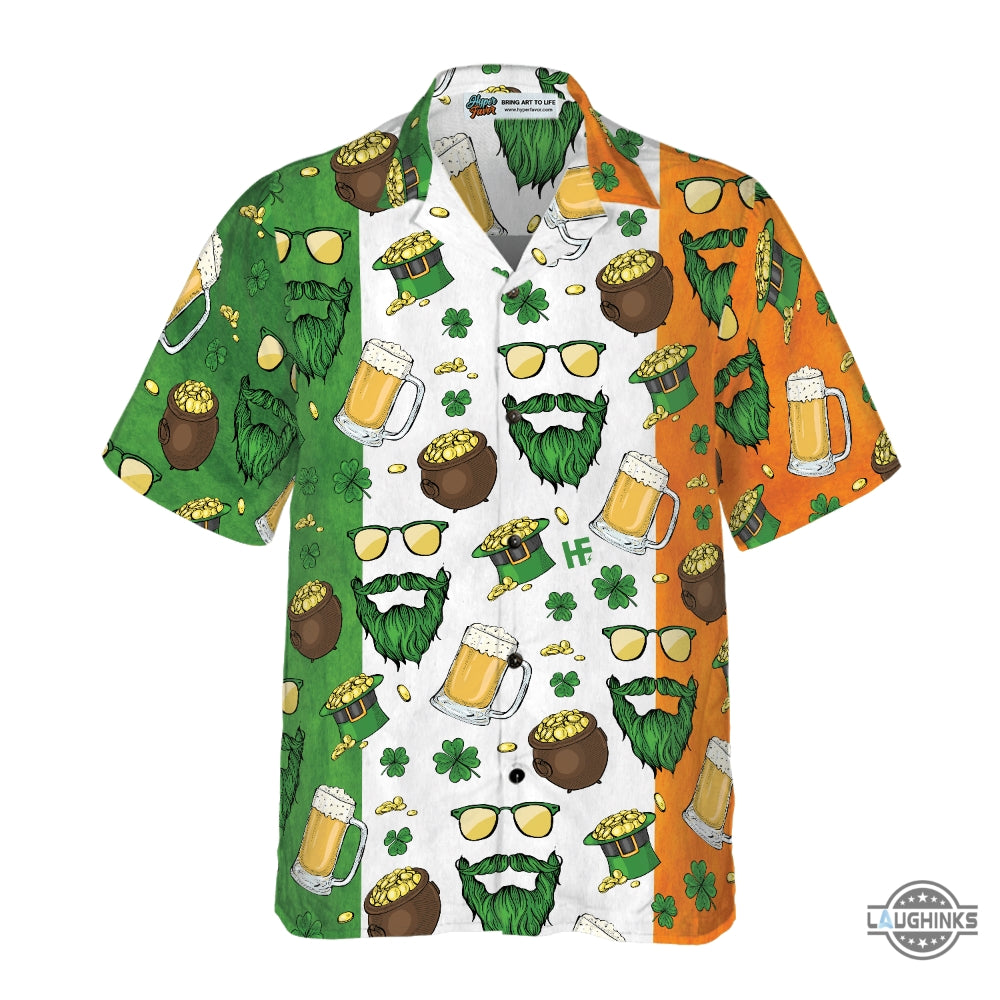 Beard Saint Patricks Day Seamless Pattern Hawaiian Shirt Aloha Summer Beach Button Up Shirts And Shorts NEW