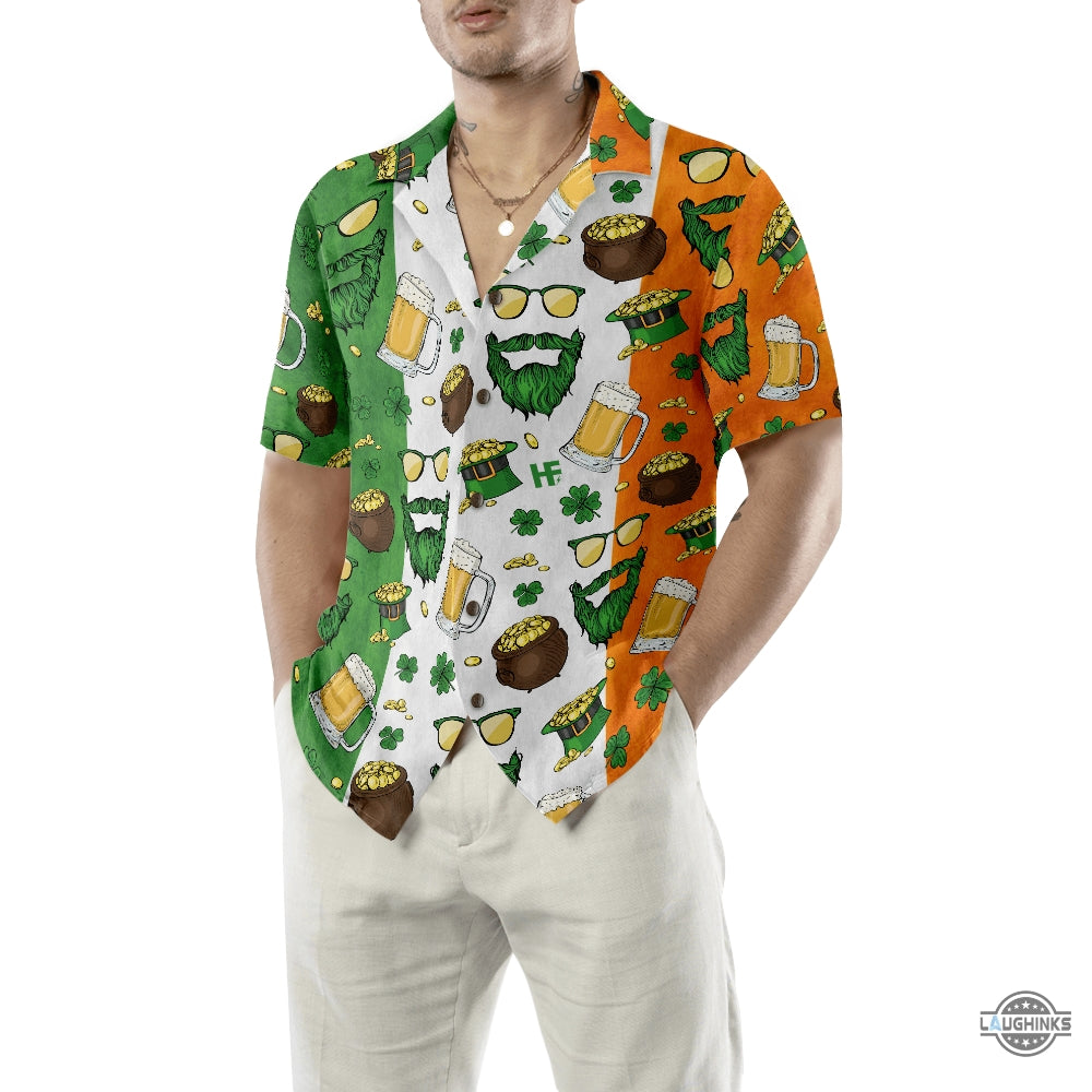 Beard Saint Patricks Day Seamless Pattern Hawaiian Shirt Aloha Summer Beach Button Up Shirts And Shorts NEW