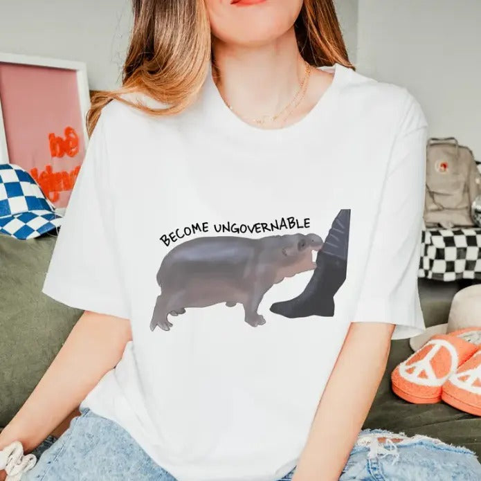 Become Ungovernable Hippo T-Shirt, Moo Deng Funny Shirt