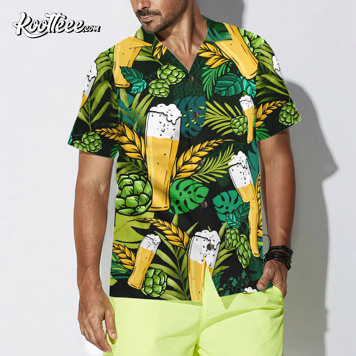 Beer Lovers Aloha Green Tropical Hawaiian Shirt