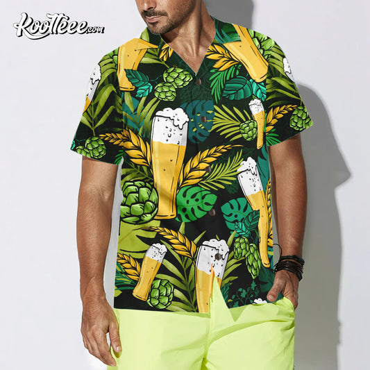 Beer Lovers Aloha Green Tropical Hawaiian Shirt