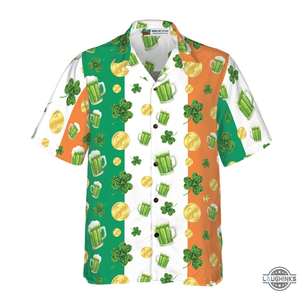 Beer Shamrock And Coin St Patricks Day Hawaiian Shirt Aloha Summer Beach Button Up Shirts And Shorts Gift