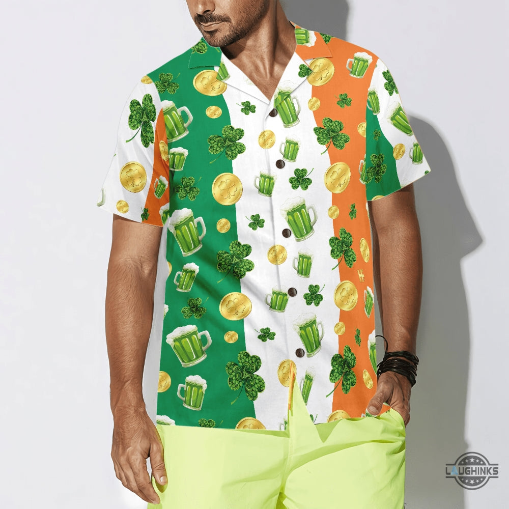 Beer Shamrock And Coin St Patricks Day Hawaiian Shirt Aloha Summer Beach Button Up Shirts And Shorts Gift