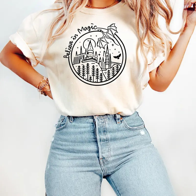Believe In Magic Shirt, Dragon Shirt, Magical School Tee, Wizarding School Shirt, HP School Tshirt, Wizard School Shirt,...