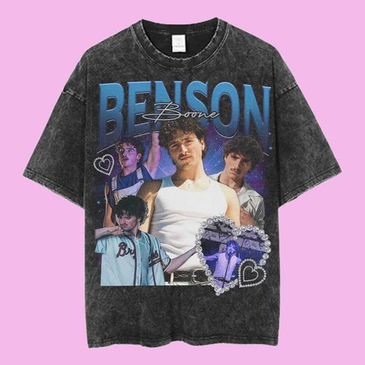 Benson Boone Heart Collage Graphic Tee, Retro Blue Fan Art Shirt, Emotional Pop Star Aesthetic, Unisex Menswear Womenswear Top, Benson Boone Tour Merch