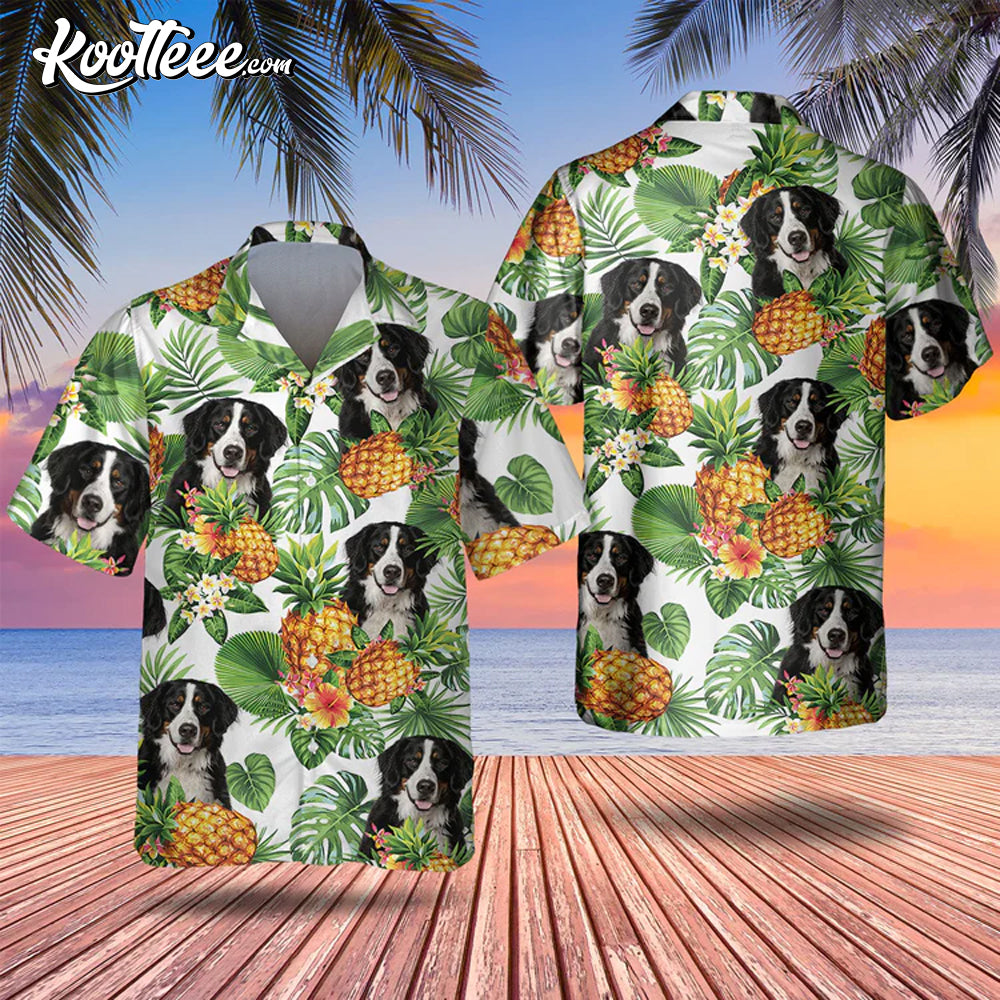Bernese Mountain Dog Tropical Pattern Hawaiian Shirt