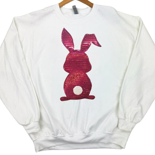 Berry Bunny Sequin Patch Sweatshirt -- WHITE T-Shirts, Hoodie | InkThreadWorks.com