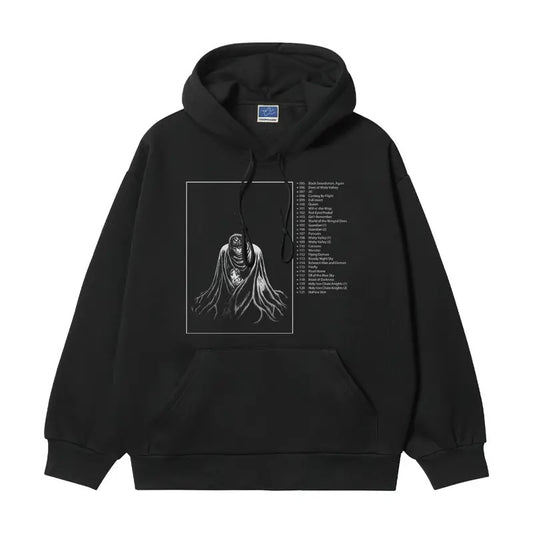 Berserk "Contents" Heavyweight Vintage Hoodie Cotton Blend Classic Anime Sweatshirt Menswear Tops Casual Long Sleeve Black Pullover