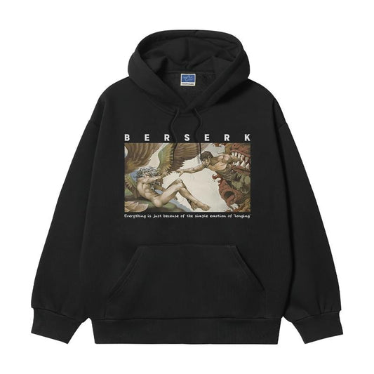 Berserk "Creating Guts" Heavyweight Vintage Hoodie Cotton Blend Classic Anime Sweatshirt Menswear Tops Casual Long Sleeve Black Pullover Wetsuit Biker Crewneck