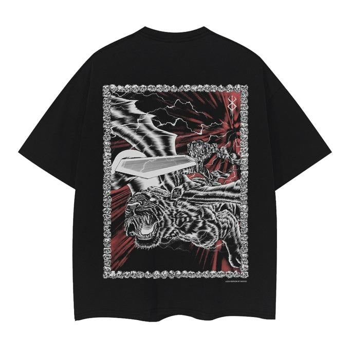 Berserk "Demon Slayer" Heavyweight Vintage Tee 100% Cotton OVERSIZED Anime T-shirt Menswear Top Casual Streetwear Black Crewneck Overshirt Tshirt