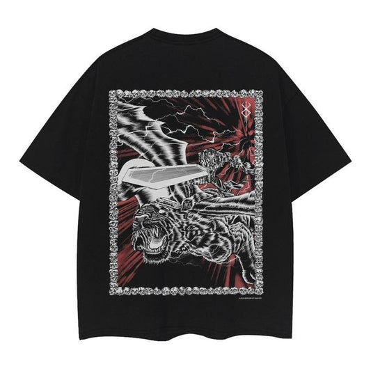 Berserk "Demon Slayer" Heavyweight Vintage Tee 100% Cotton OVERSIZED Anime T-shirt Menswear Top Casual Streetwear Black Crewneck Overshirt Tshirt