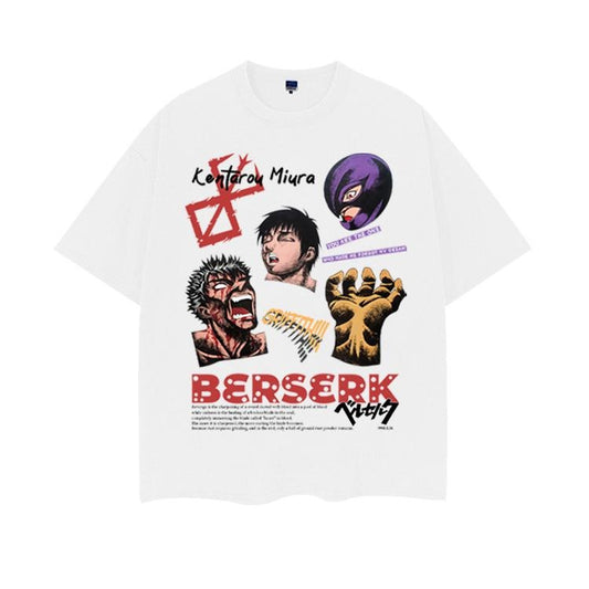 Berserk "Elemental Fusion" Heavyweight Vintage Tee 100% Cotton OVERSIZED Anime T-shirt Menswear Top vintage t-shirts crew necks Casual Streetwear White Baggy Crewneck Tshirt Tropical Shortsleeve Loose