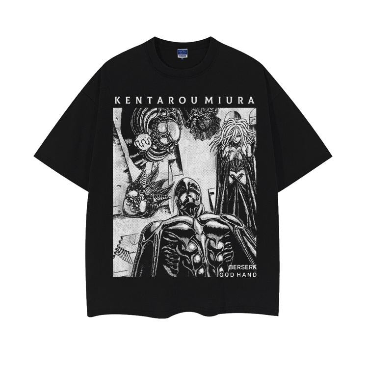Berserk "God Hand" Heavyweight Vintage Tee 100% Cotton OVERSIZED Anime T-shirt Menswear Top crew necks cotton tops Casual Streetwear Black Baggy Tshirt Tropical
