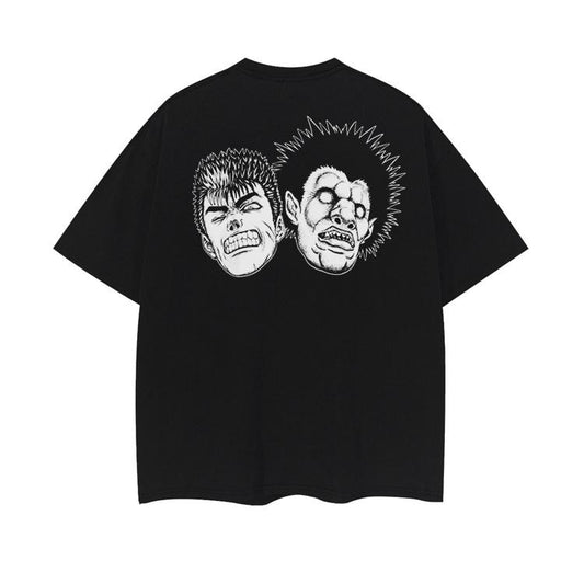 Berserk "Guts & Zodd" Heavyweight Vintage Tee 100% Cotton OVERSIZED Anime T-shirt Menswear Top crew necks vintage t-shirts Casual Streetwear Black Baggy Crewneck Tshirt Tropical Shortsleeve