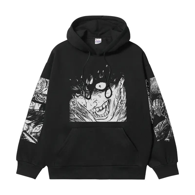 Berserk "Guts' Fury" Heavyweight Vintage Hoodie Cotton Blend Classic Anime Sweatshirt Menswear Tops Pullover Long Sleeve