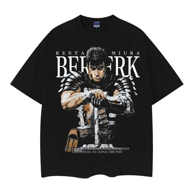 Berserk "Guts' Gaze" Heavyweight Vintage Tee 100% Cotton OVERSIZED Anime T-shirt Menswear Top Casual Streetwear Black Crewneck Tshirt Tropical