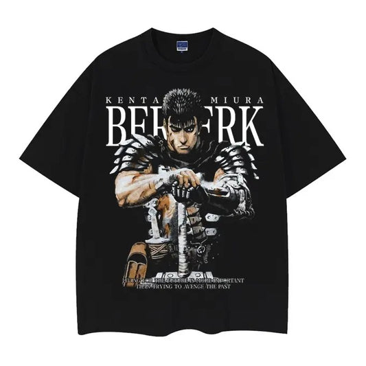Berserk "Guts' Gaze" Heavyweight Vintage Tee 100% Cotton OVERSIZED Anime T-shirt Menswear Top Casual Streetwear Black Crewneck Tshirt Tropical