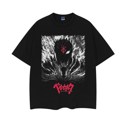Berserk "Guts' Killing Intent" Heavyweight Vintage Tee 100% Cotton OVERSIZED Anime T-shirt Menswear Top Crew Necks Tshirt Casual Streetwear Black Baggy Crewneck Tropical Shortsleeve
