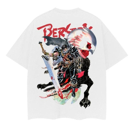 Berserk "Guts' Resolve" Heavyweight Vintage Tee 100% Cotton OVERSIZED Anime T-shirt Men's Casual Cotton T-Shirt Menswear Top Tshirt Streetwear Round Neck Crewneck White Tropical Shortsleeve