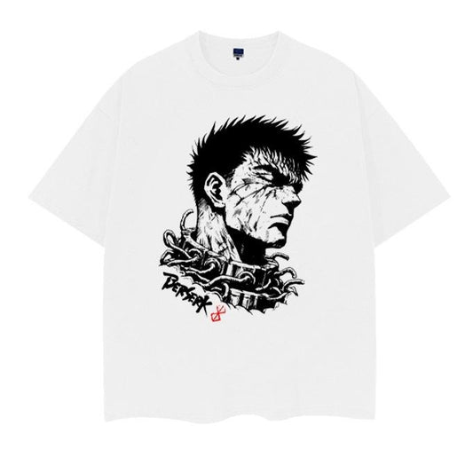 Berserk "Guts Portrait" Vintage Oversized Tee Anime T-shirt 100% Cotton Original Design Men's Top Streetwear Casual