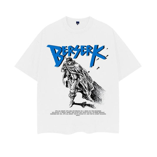 Berserk "Lonely Guts" Heavyweight Vintage Tee 100% Cotton OVERSIZED Anime T-shirt Menswear Top Menswear Top Crew Necks Tshirt Casual Streetwear White Baggy Crewneck Tropical Shortsleeve