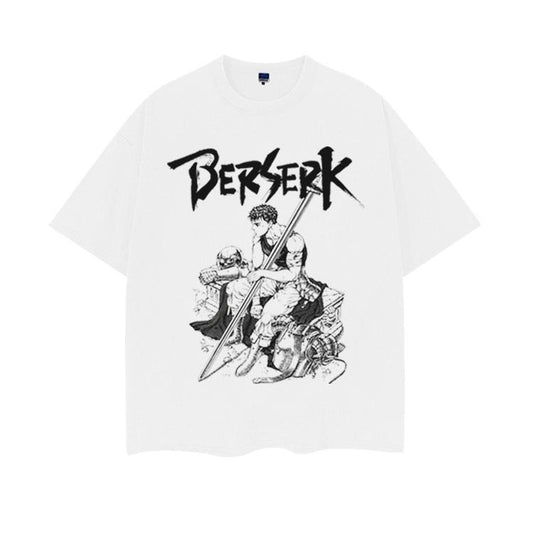 Berserk "Resting Guts" Heavyweight Vintage Tee 100% Cotton OVERSIZED Anime T-shirt Menswear Top Tshirt Streetwear Crew Necks Tropical Casual Crewneck White Baggy Shortsleeve Loose
