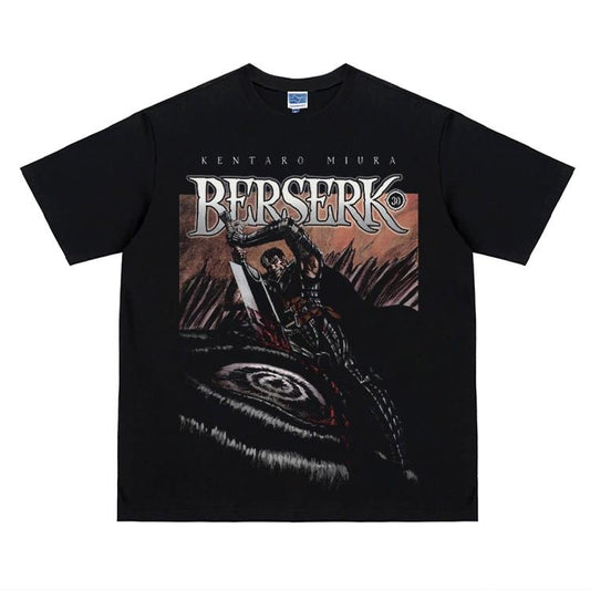 Berserk "Slayer of Demons" Heavyweight Vintage Tee 100% Cotton OVERSIZED Anime T-shirt Menswear Top Crew Necks Tshirt Casual Streetwear Black Crewneck Tropical Shortsleeve