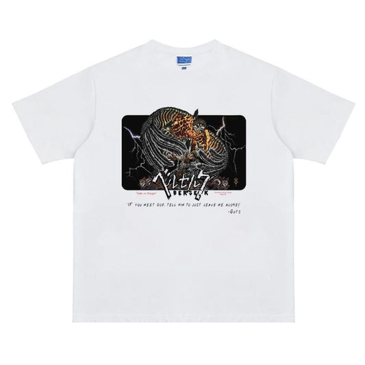 Berserk "Slaying Monsters" Heavyweight Vintage Tee 100% Cotton OVERSIZED Anime T-shirt Menswear Top Crew Necks Tshirt Casual Streetwear White Crewneck Tropical Shortsleeve