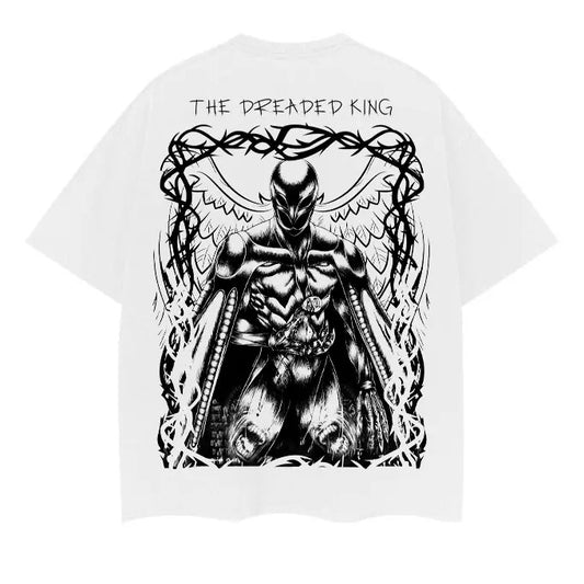 Berserk "THE DREADED KING" Heavyweight Vintage Tee 100% Cotton Oversized Anime T-shirt Original Design with DTG Printing Menswear Top Casual Streetwear White Baggy Crewneck Tshirt Tropical Shortsleeve