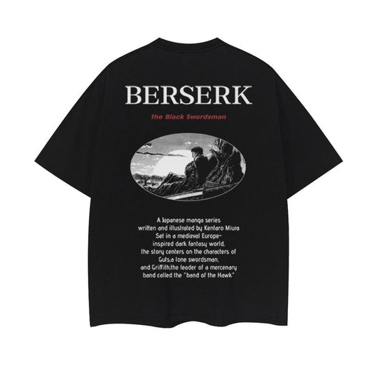 Berserk "The Story" Heavyweight Vintage Tee 100% Cotton OVERSIZED Anime T-shirt Menswear Top crew necks printed shirts Casual Streetwear Black Crewneck Baggy Tshirt Tropical Shortsleeve