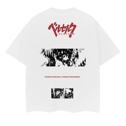 Berserk "Trapped Beast Guts" Heavyweight Vintage Tee 100% Cotton Oversized Anime T-shirt Original Design with DTG Printing Menswear Top Casual Streetwear White Crewneck Baggy Tshirt Tropical Shortsleeve