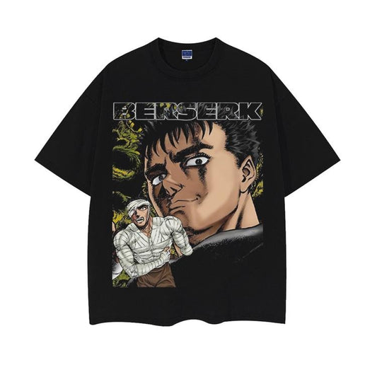 Berserk "Warrior Guts" Heavyweight Vintage Tee 100% Cotton OVERSIZED Anime T-shirt Menswear Top crew necks vintage t-shirts Casual Streetwear Black Baggy Crewneck Tshirt Tropical Shortsleeve Bestie