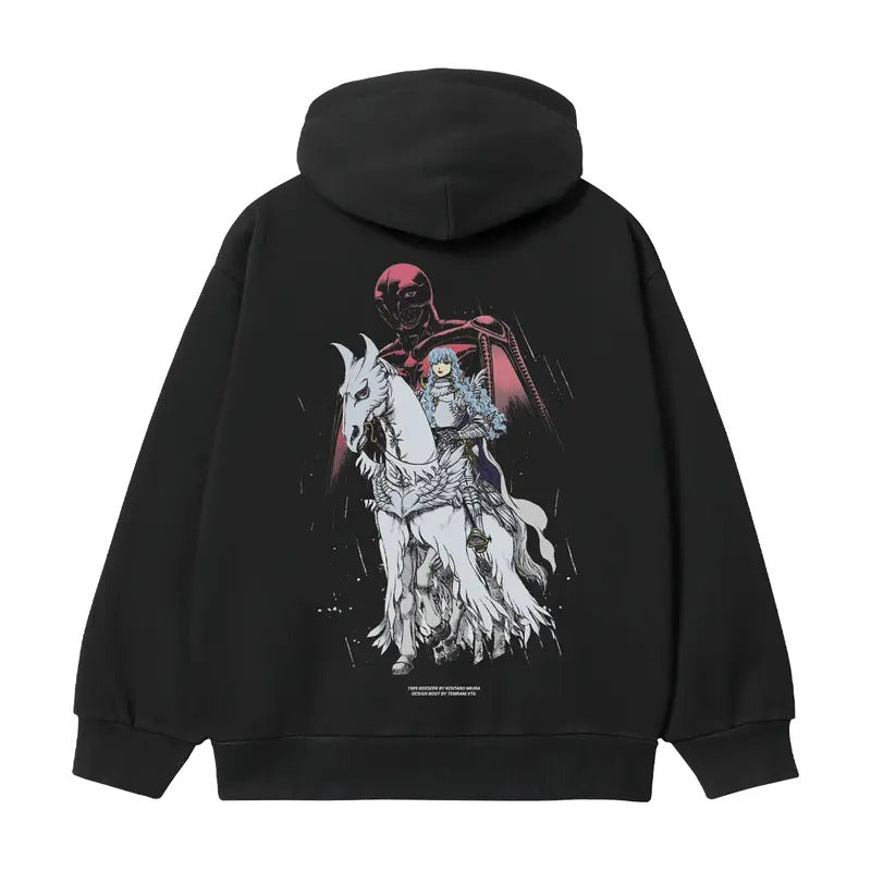 Berserk "White Knight Griffith" Heavyweight Vintage Hoodie Cotton Blend Classic Anime Sweatshirt Menswear Tops Casual Long Sleeve Black Pullover Baggy Crewneck Print