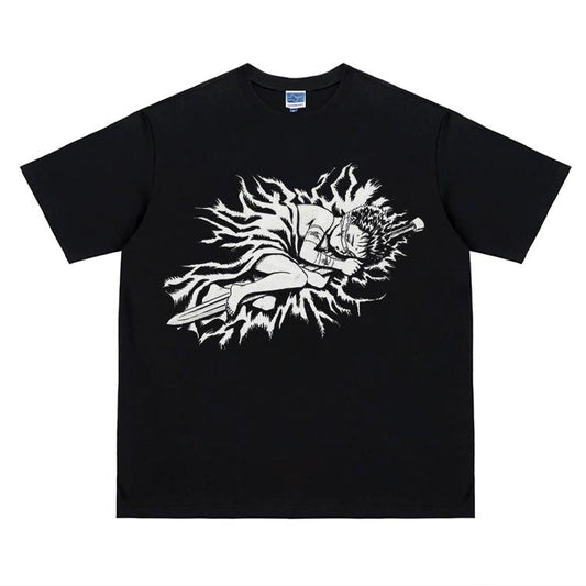 Berserk "Young Guts" Heavyweight Vintage Tee 100% Cotton OVERSIZED Anime T-shirt Menswear Top Menswear Top Crew Necks Tshirt Casual Streetwear Black Crewneck Tropical Shortsleeve
