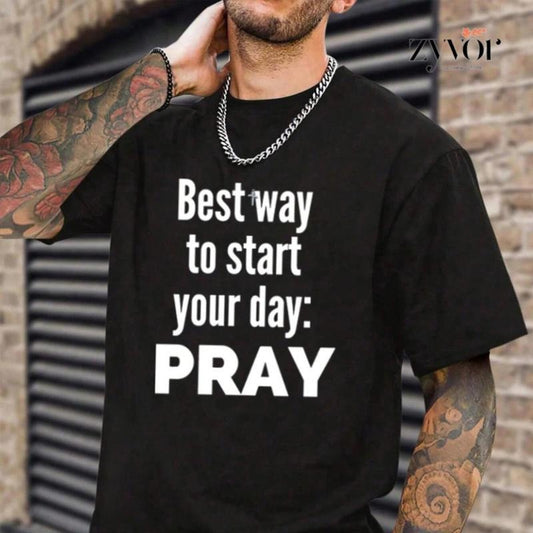 Best Way to Start Your Day Pray Christian Tee Pure Cotton Casual Style Crew Neck Short Sleeve T-Shirt Tops Trendy for...