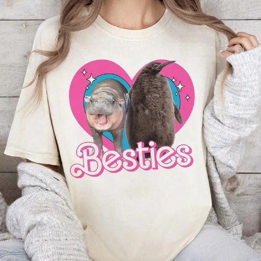 Bestie Moo Deng And Pesto Shirt, Moo Deng And Pesto Friendship Shirt, Hippo Shirt, Hippo Cute T-Shirt, Vintage T-Shirt