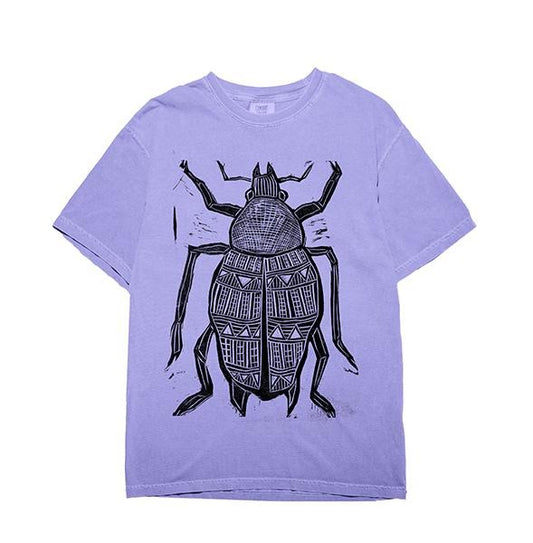 Big Beetle  Woodblock Hand-Printed T-Shirt Cotton Menswear Streetwear Graphics